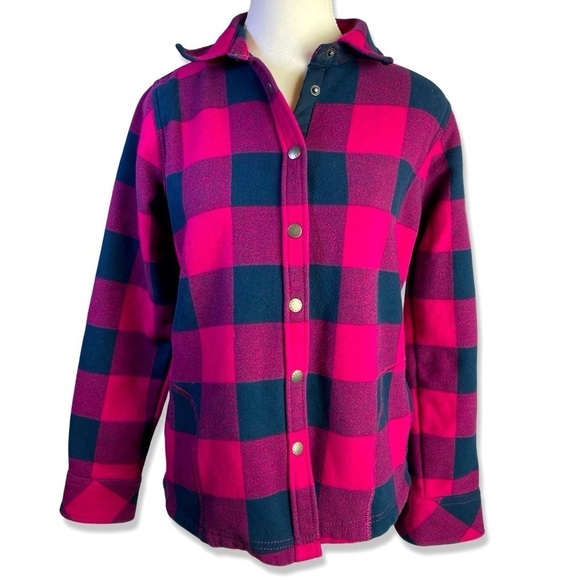 ⭐️ORVIS Bright Pink Fuschia Buffalo Plaid Fleece Shacket - Jacket Shirt - Picture 1 of 6
